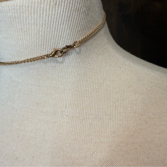 Gold Geometric Chevron Necklace with chain Fringe embezzled CZ stones - Picture 3 of 5